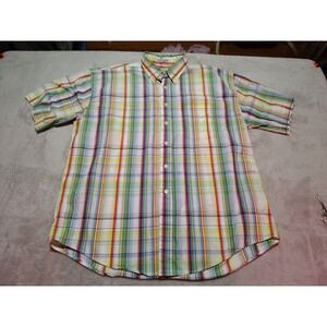 Sun River Shirt Men L Blue/Red Plaid Office Nerd Dad Lightweight Short Sleeve